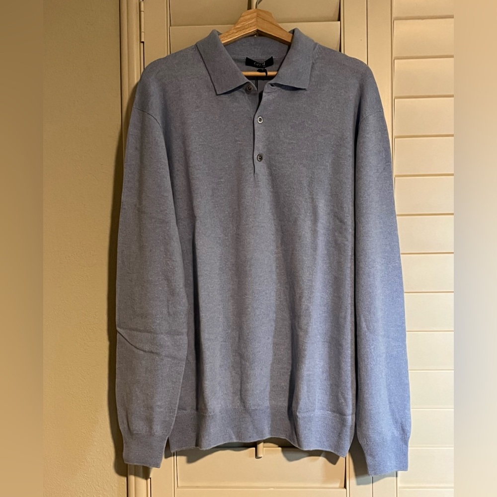 GOBI - NWT Light Blue Mongolian Cashmere Long Sleeve Polo Shirt